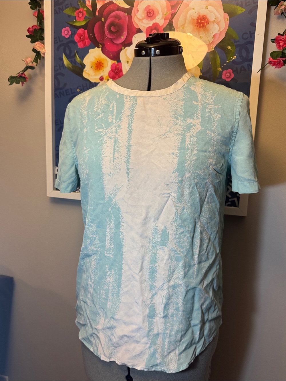 Equipment Light Blue Textured Short-Sleeve Blouse